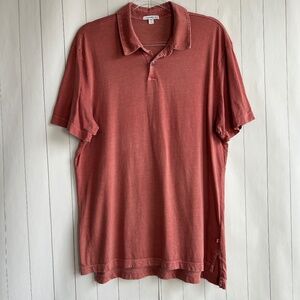 James Perse men size 3 /Large Sueded jersey polo orange cotton garment dyed